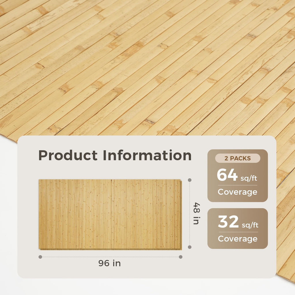 2 Pack 96x48 Inch Natural Bamboo Wall Panel