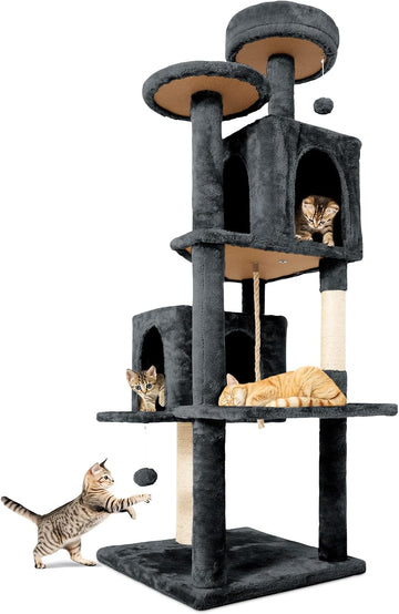 58.5inch Large Cat Tree Tower Condo for Indoor Cats, Soft Plush Multi-Level Climbing Tree Cat House with Cat Cave