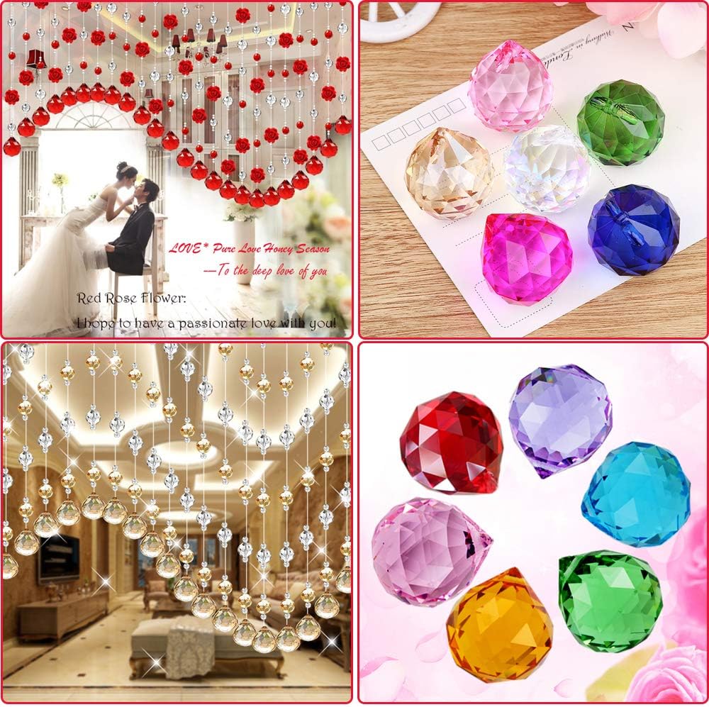 Crystal Sun Catcher Suncatcher Prism Ball Assorted Colors - 15 Pack, 1.18"/ 30mm, Rainbow Pendant Maker