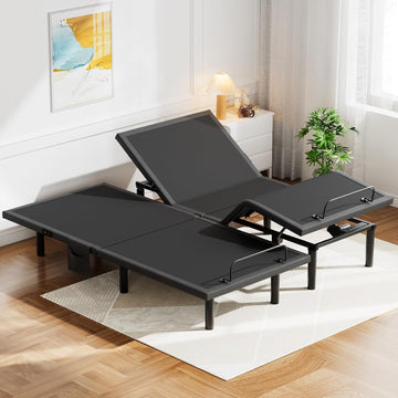 Split King Adjustable Bed Frame, Electric Bed Base with Head & Foot Incline, USB-A & USB-C Ports, LED Under-Bed