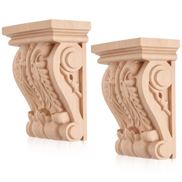 2 Pcs Vintage Wood Corbels, Crown Model, 6 × 5 × 2.5 Inch