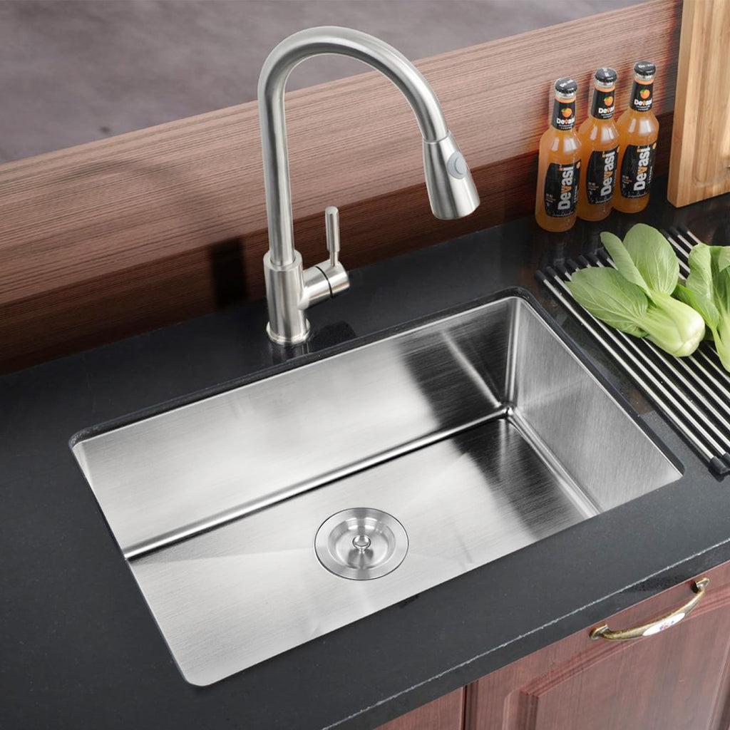 28 Inch Undermount Kitchen Sink, 28 x 18 Brushed Nickel Stainless Steel 16 Gauge 9 Inch Deep Single Bowl Basin