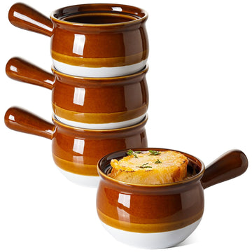 French Onion Soup Bowls, 22 Ounces Ceramic Soup Bowls with Handles for Soup, Cereal, Chilli, Beef Stew, Soup Crocks