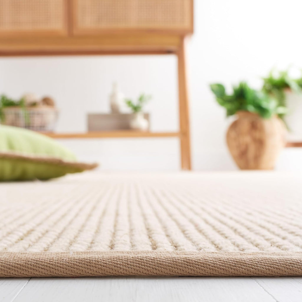 Area Rug 10x14 - Natural Fiber - Large - Beige, Sisal & Wool, Woven Design with Border