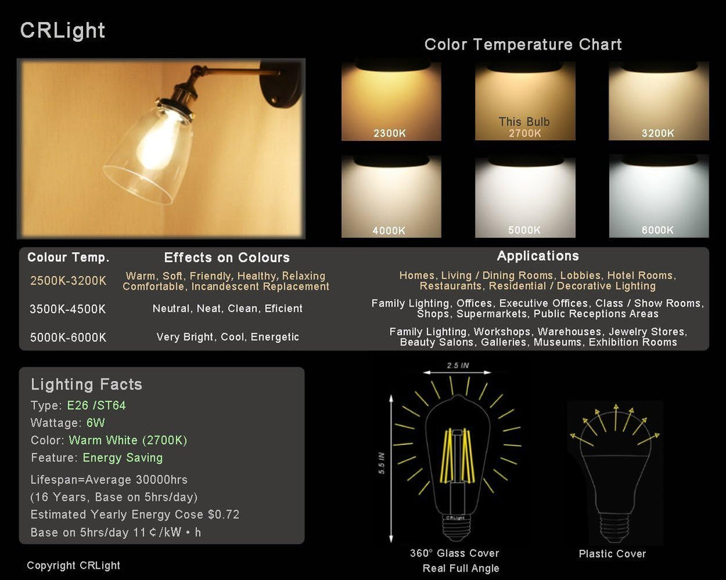 LED Edison Bulb 4W,Antique 40W Vintage Edison Bulb,E26 Light Bulb Non Dimmable Led Bulb 450 Lumens 4000K Daylight