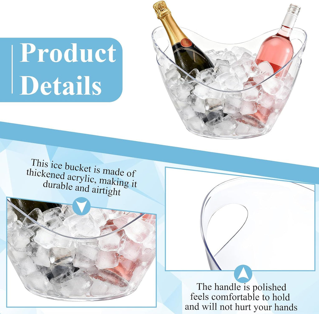 Ice Bucket, 4 Liter Champagne Wine Bucket with Scoops, Beer Buckets Beverage Bin Clear Acrylic Storage Tub - Set of 3