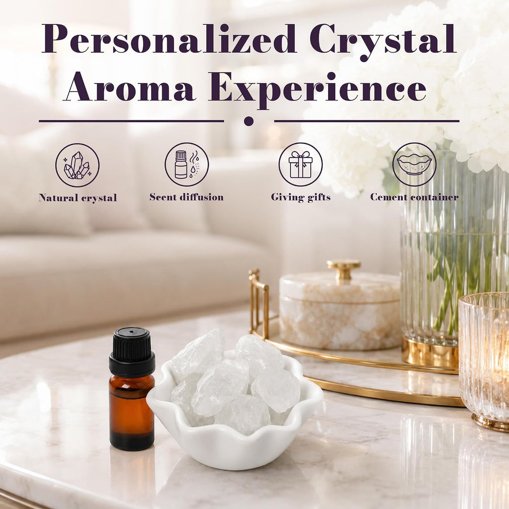 Crystal Stone Aromatherapy Essential Oil Diffuser Gift Set with Classic White Bowl| Healing Crystal Arom Decor