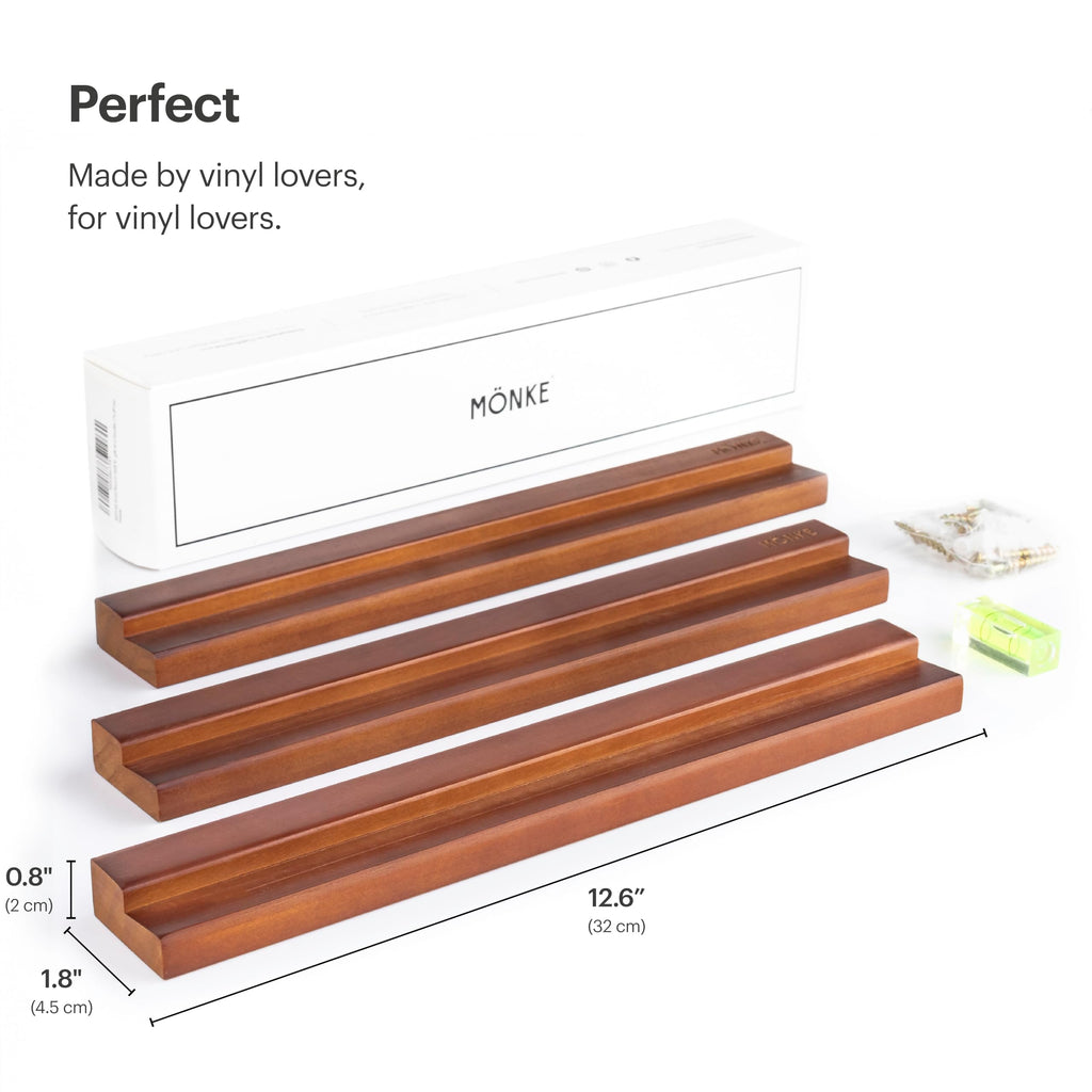 Vinyl Record Wall Mount - 3 Elegant Display Ledges Made from Solid Wood - These Vinyl Record Shelf Will Hold Records
