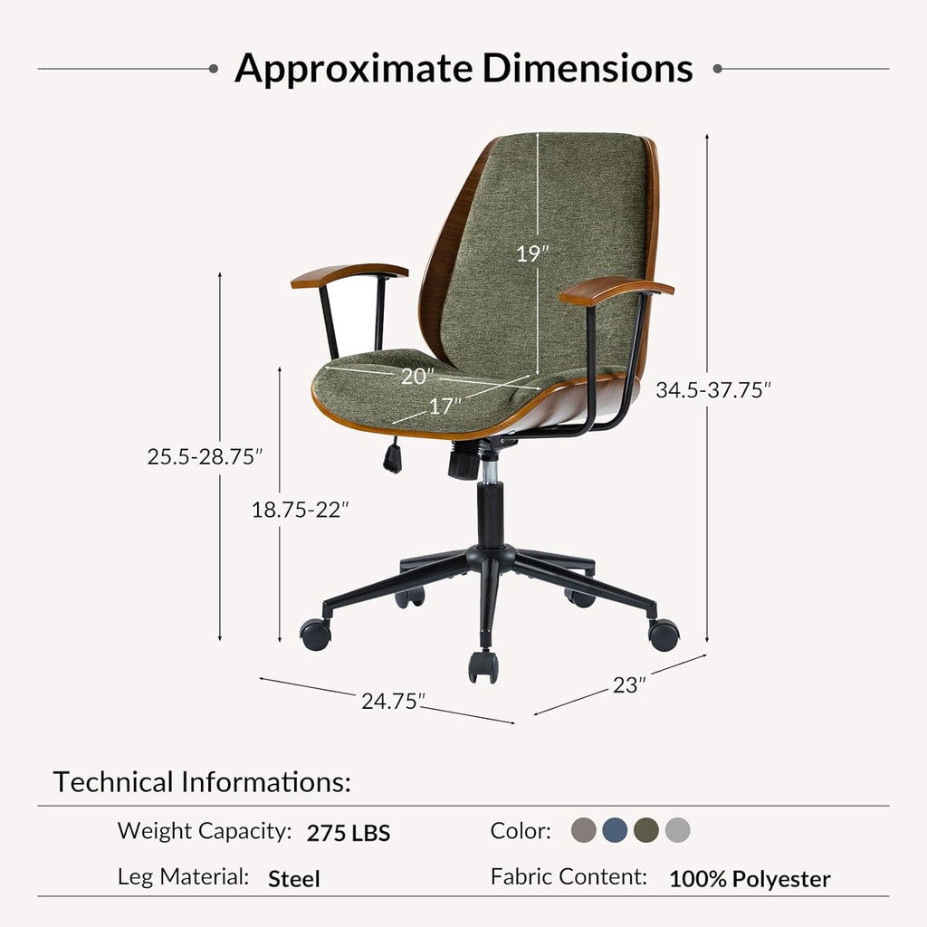 Modern Ergonomic with Wood Frame & Metal Base, Swivel Home Office Desk Chairs with Adjustable Height, Comfy