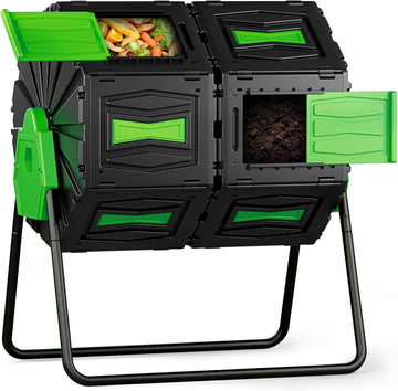 Compost Tumbler, Easy Assemble & Efficient Outdoor Compost Bin, 45 Gallon/170 Liter Large Dual Chamber Rotating