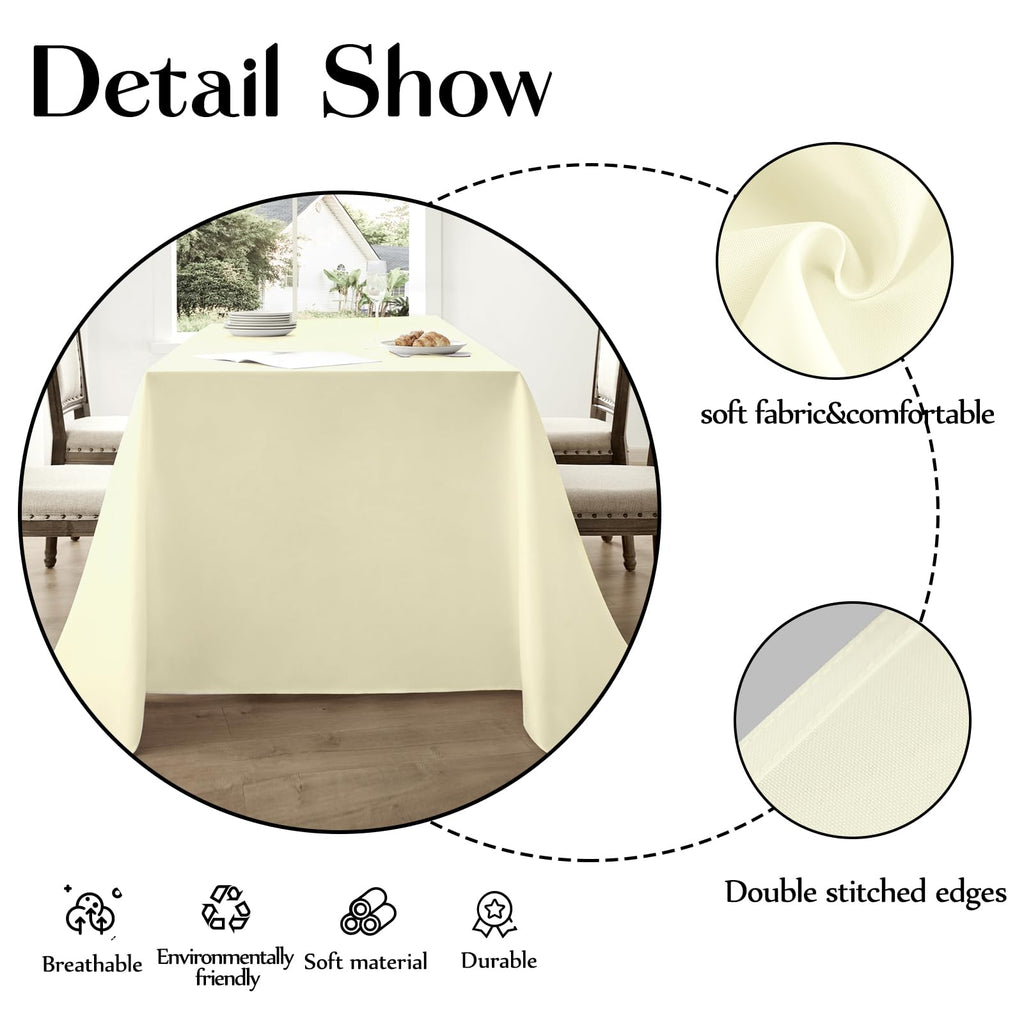 2 Pack Ivory Rectangle Tablecloths 90x132 Inch for 6ft Tables