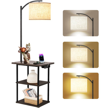 Floor Lamp with Table, End Tables with Charging Station