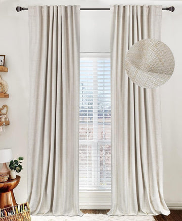 Linen Textured Total Blackout Curtains for Bedroom 84 Inches Long, Back Tab/Rod Pocket Living Room Drapes, Thermal