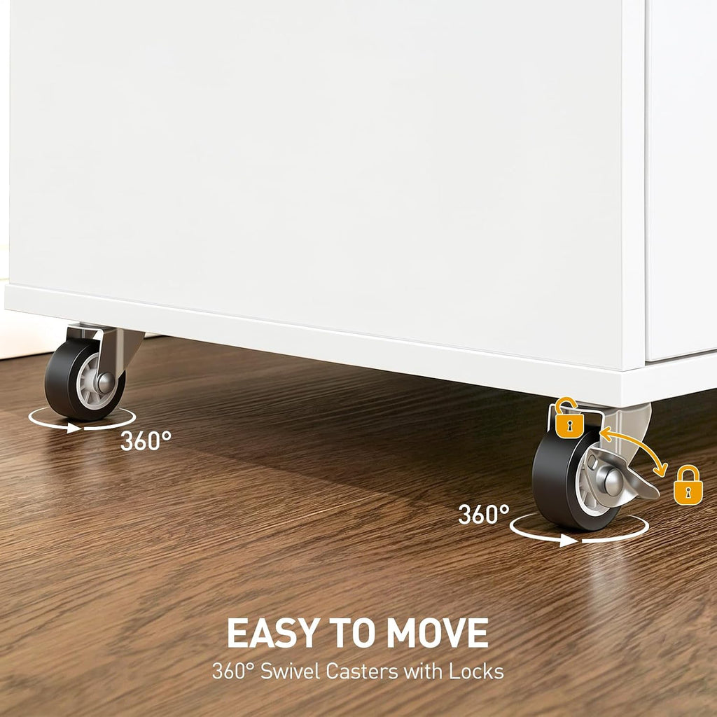 Lateral File Cabinet 2 Drawers, Filing Cabinets | Rolling Office Storage Cabinet with Drawers, Fits A4/Letter-Sized