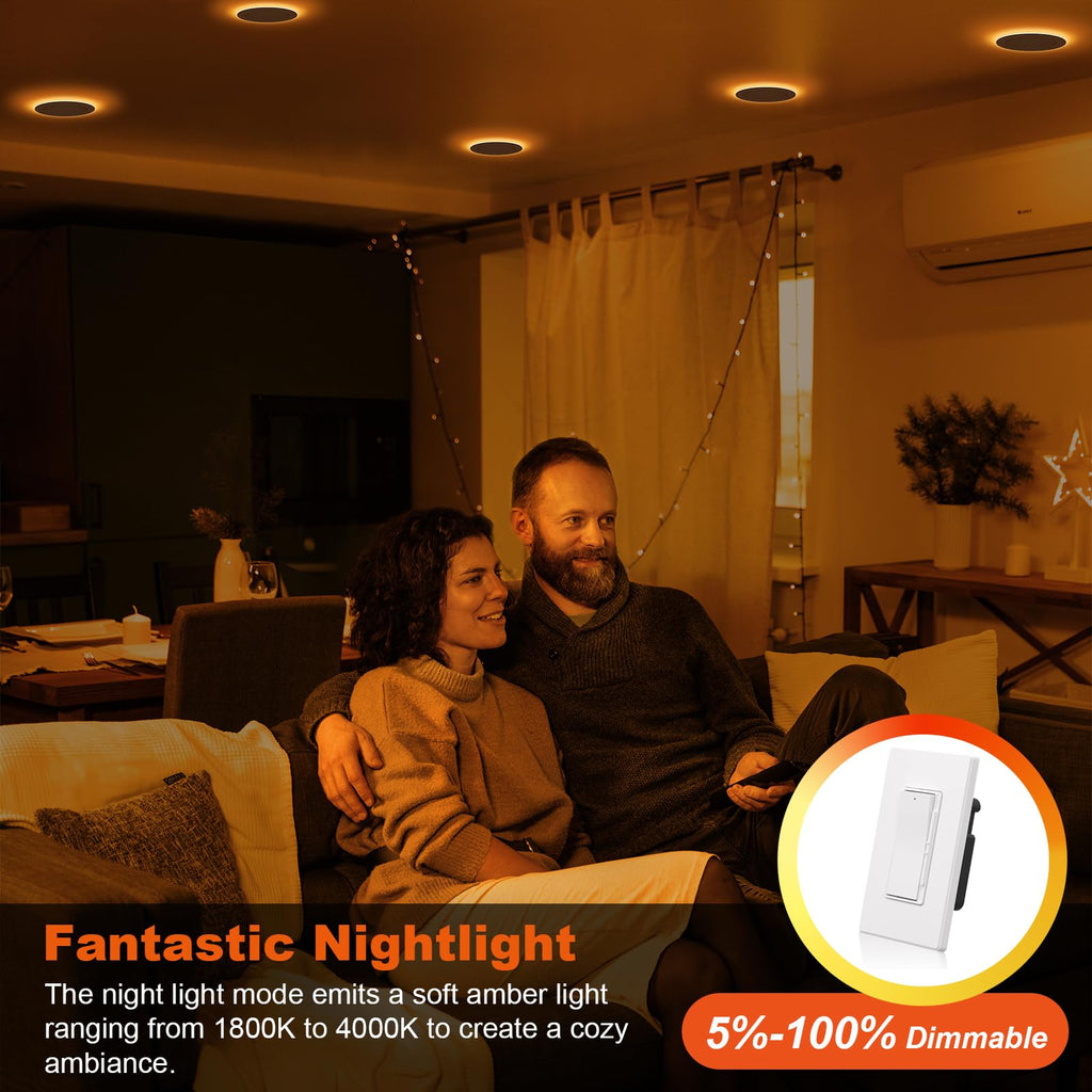 Canless LED Recessed Lighting 4 Inch 6 Pack 5CCT Ultra-Thin Downlight Lights with Night Light Mode,9W 800LM Dimmable
