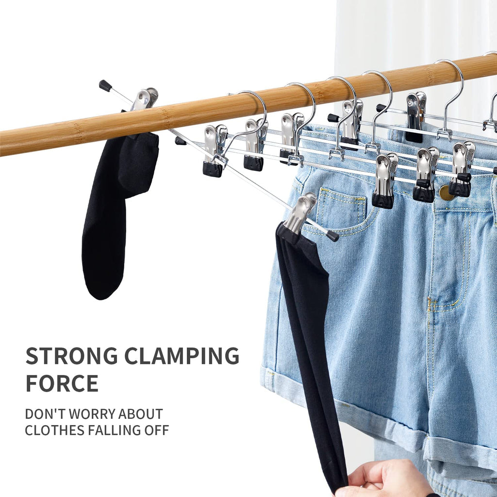 12 Pack Pants Hangers with Clips Skirt Hangers for Women Heavy Duty Metal Clothes Hanger for Closet Space Saving Non