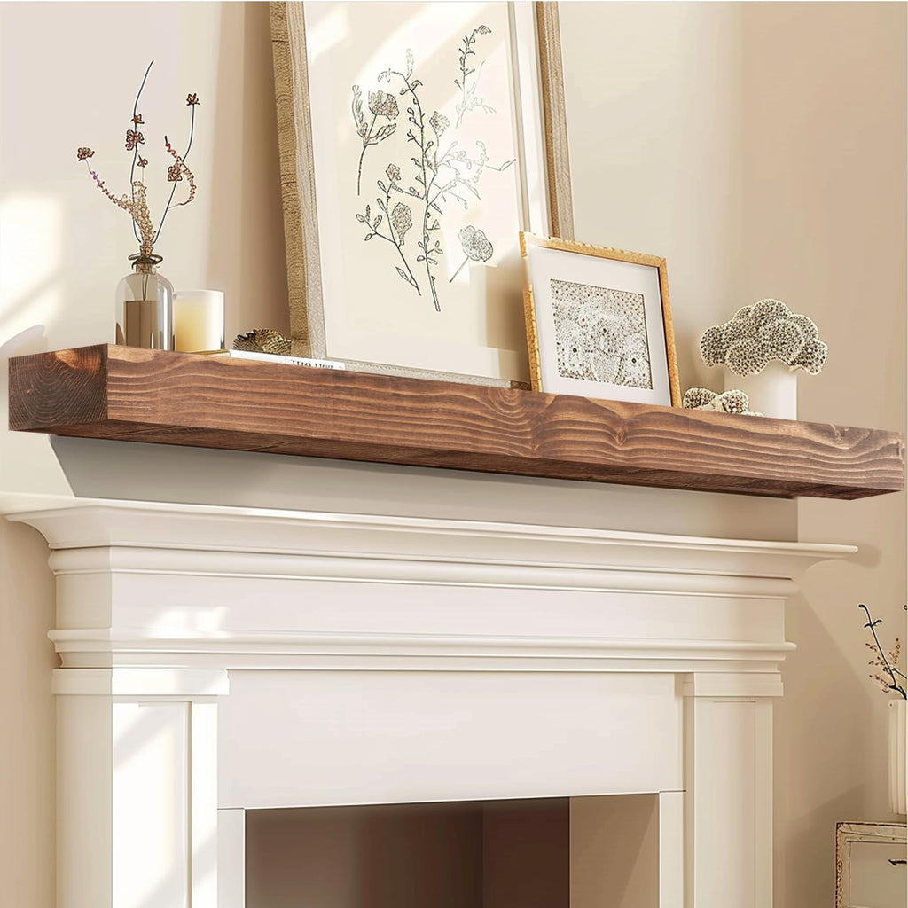 Fireplace Mantel 72'' Solid Wood Floating Shelf, 3'' Thick, Brown