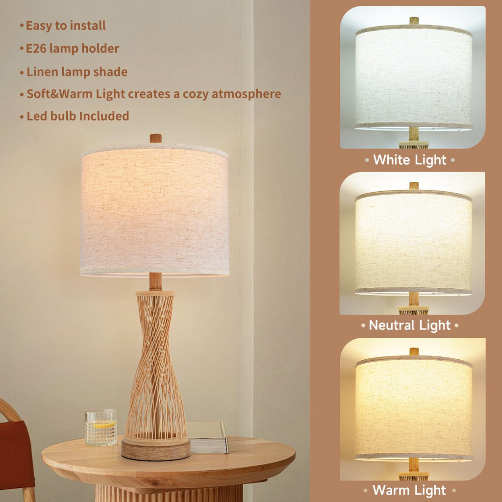 Lamps Wooden Bamboo Strip Table Lamp Farmhouse Bedside Lamps Set of 2 Wood Table Lamp Desk Light Bedroom Lights