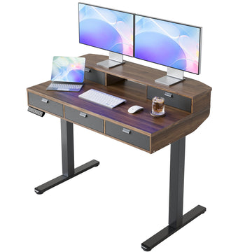 40 x 24 Inch Electric Standing Desk with 4 Drawers, Walnut