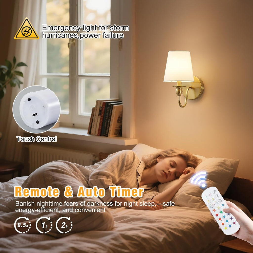 Battery Operated Wall Sconces set of Two,Wireless Wall Sconces with 10000mAh Dimmable Bulb and Remote,LED 15 Colors