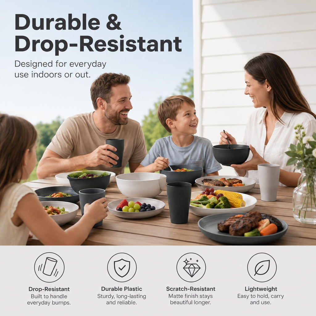 40-Piece Premium Wheat Straw Dinnerware Sets, Service for 8, Unbreakable Plates and Bowls Set - Cups Sets, Dinner