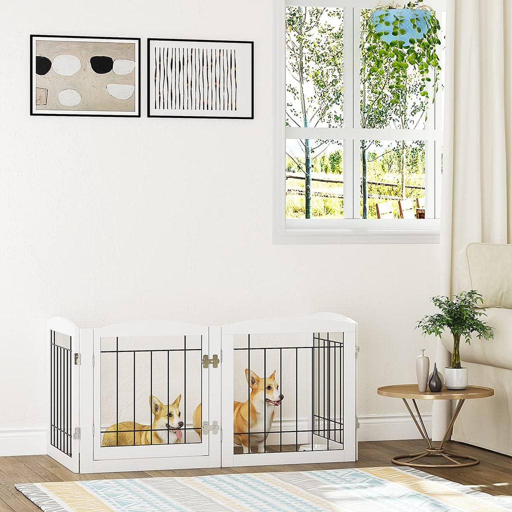 Dog Gate Indoor with Door, Freestanding Pet Gate for Doorway, Stair