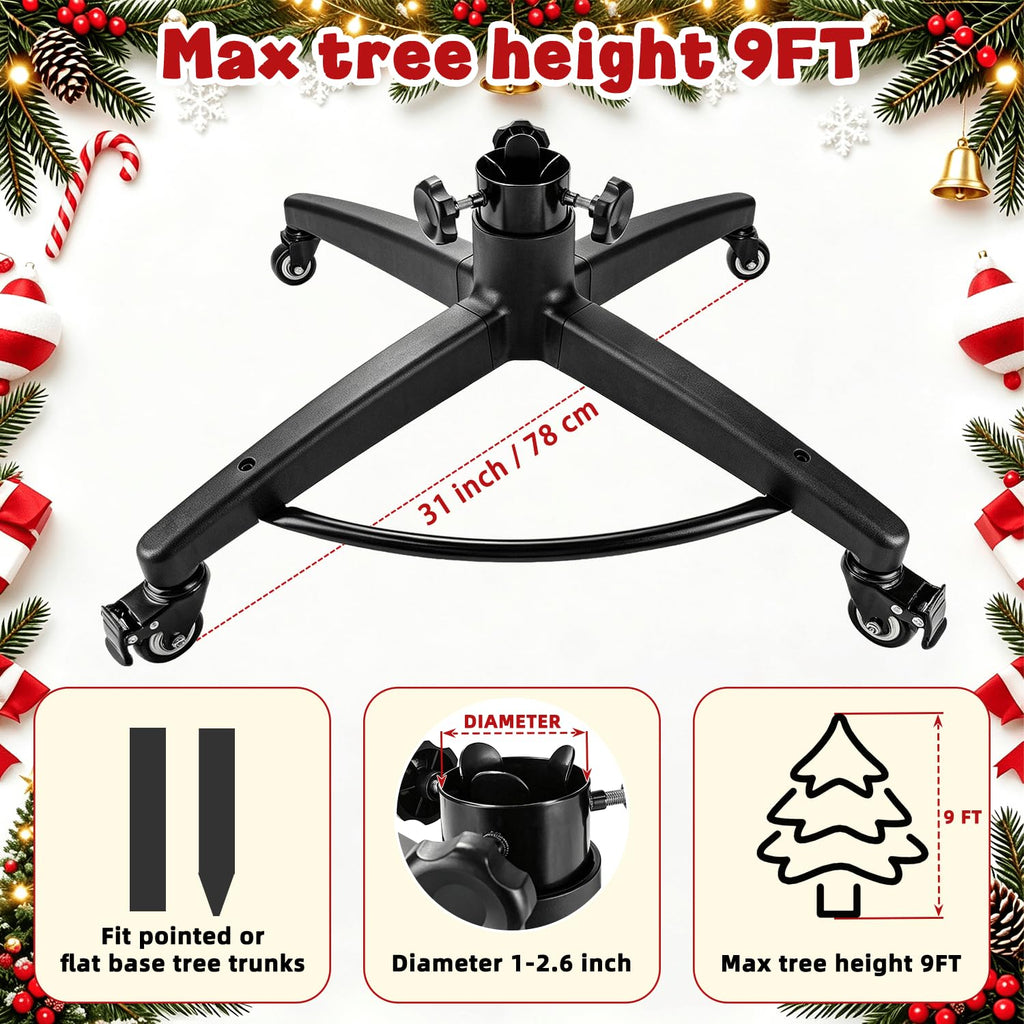 Rolling Christmas Tree Stand with Pull Pod for Up to 9Ft Artificial Tree
