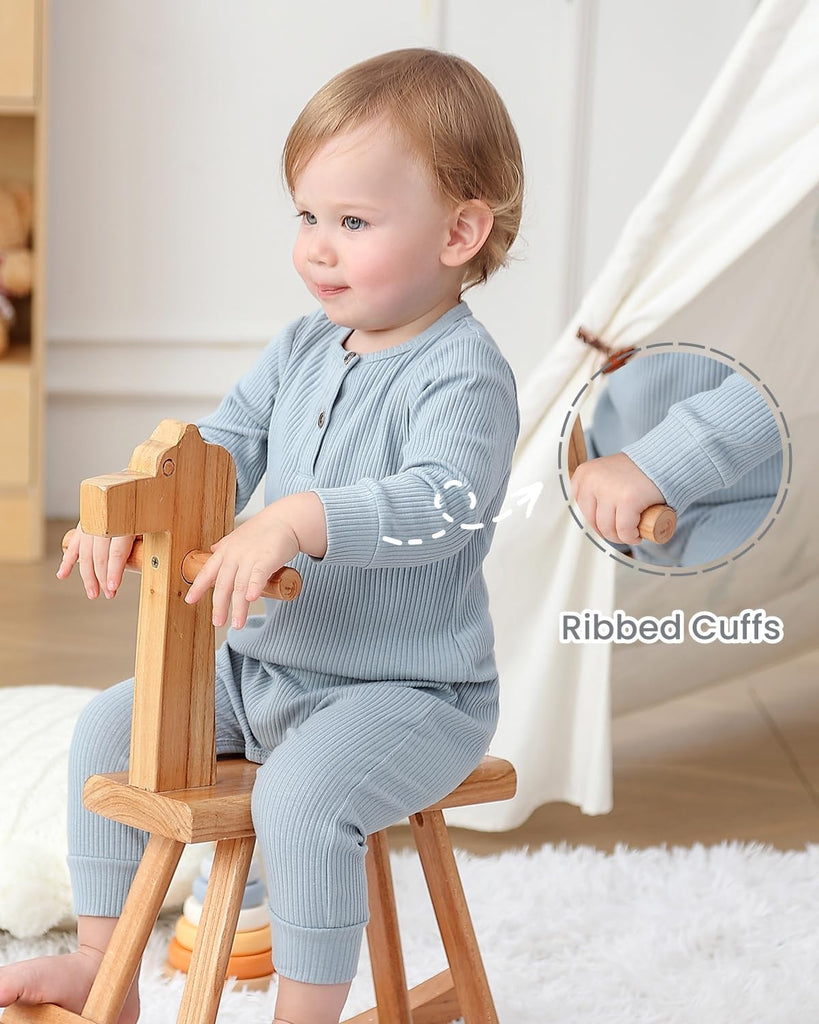 Baby Boy Girl 3 Pack Solid Romper Ribbed Long Sleeve Bodysuit Jumpsuit Infant Knitted Outfits Clothes