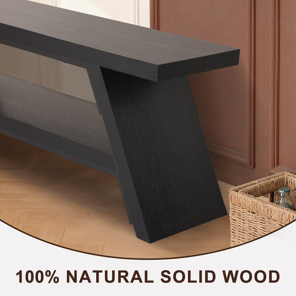 2-Tier Shoe Storage Bench, 40" Solid Wood Entryway Stool Storage