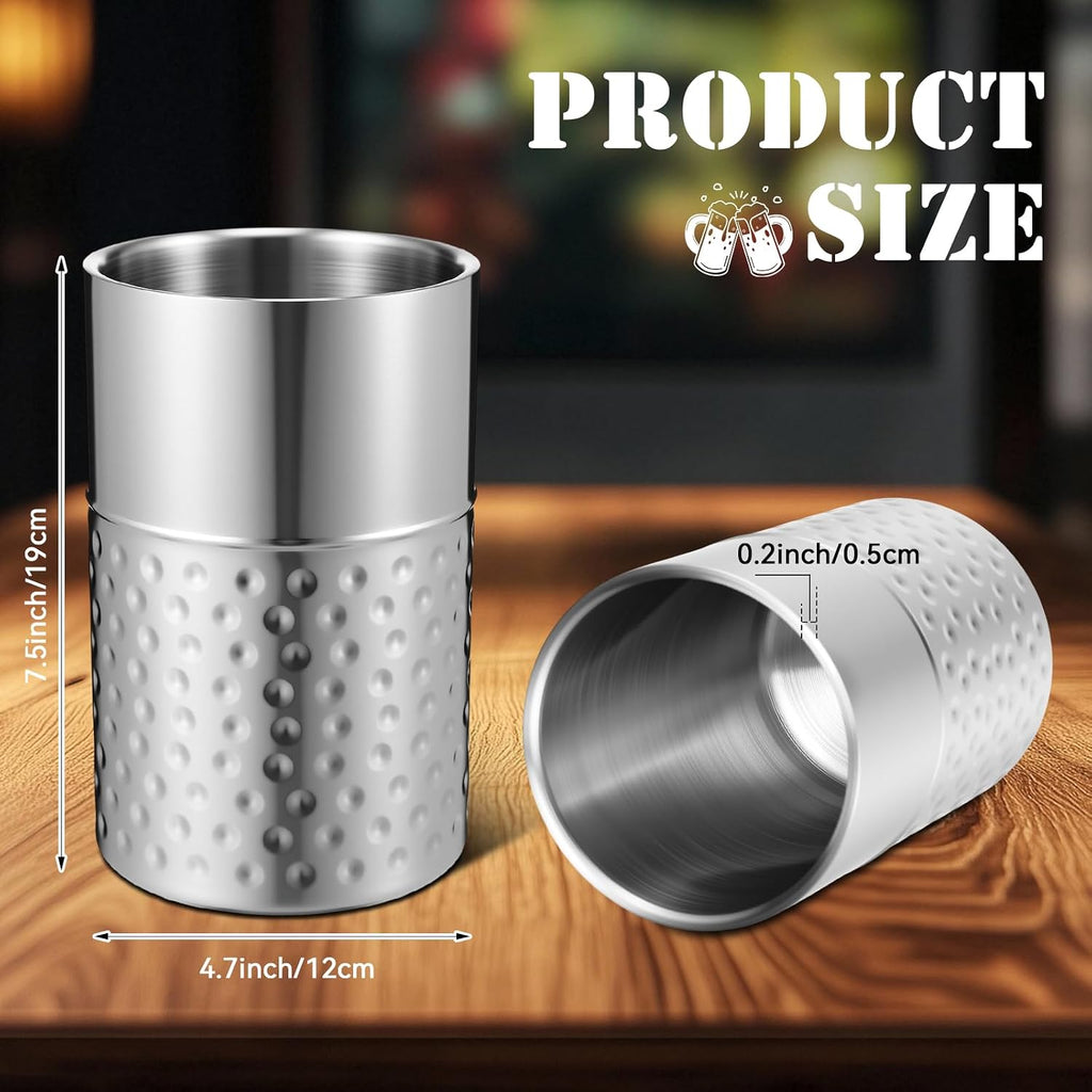 Wine Chiller Bucket Stainless Steel Double Wall Insulated Wine Cooler Bucket to Keep Cold, Hammer Pattern - Set of 12