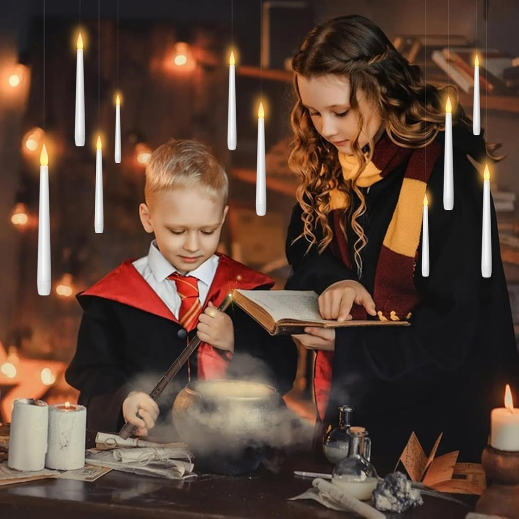 Flameless Floating Candles with Wand, Magic LED Hanging Taper Candles,Flickering Battery Operated Taper Candle - Set of 20