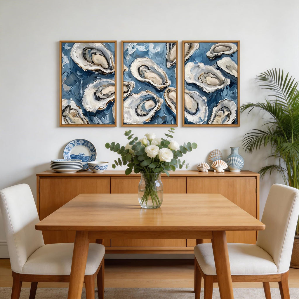 Oyster Wall Art Blue Seashell Wall Decor Seafood Oysters Artwork