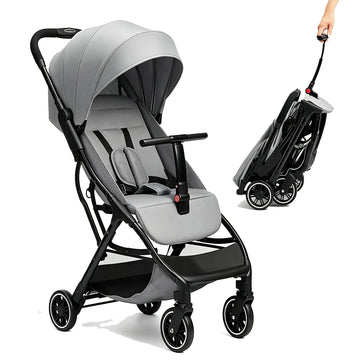 Compact Travel Stroller, Premium Grey Foldable Baby Stroller