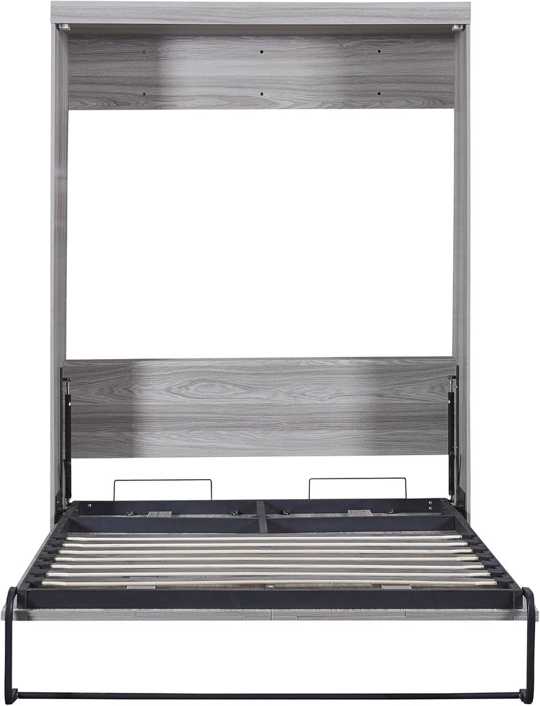 Full Murphy Bed, Farmhosue Wall Bed Frame, Solid Wood Cabinet Bed Frame for Home Office, Guest Room, Apartment, Grey