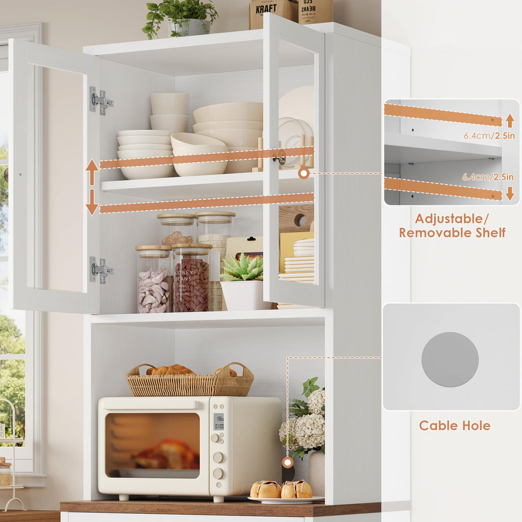 71" Tall Kitchen Pantry Storage Cabinet with Microwave Stand, Buffet Kitchen Hutch with Shelves and Drawers, Wood