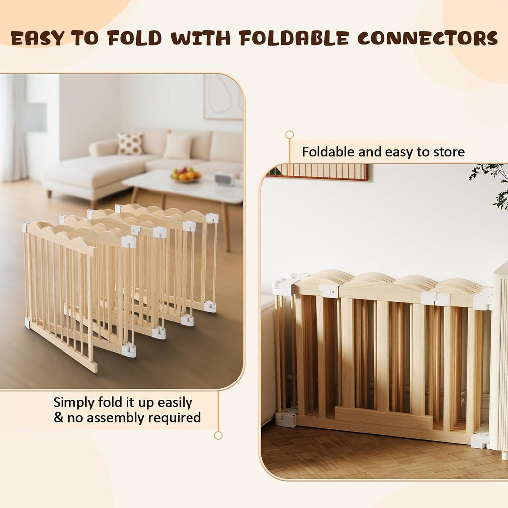 Foldable Baby Playpen Natural Wood Playpen for Babies,Toddlers,Kids Portable Infant Play pens with Door Extra Large