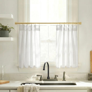 Cafe Curtains, Pinch Pleat Linen Sheer Small Half Curtains for Windows - Set of 2