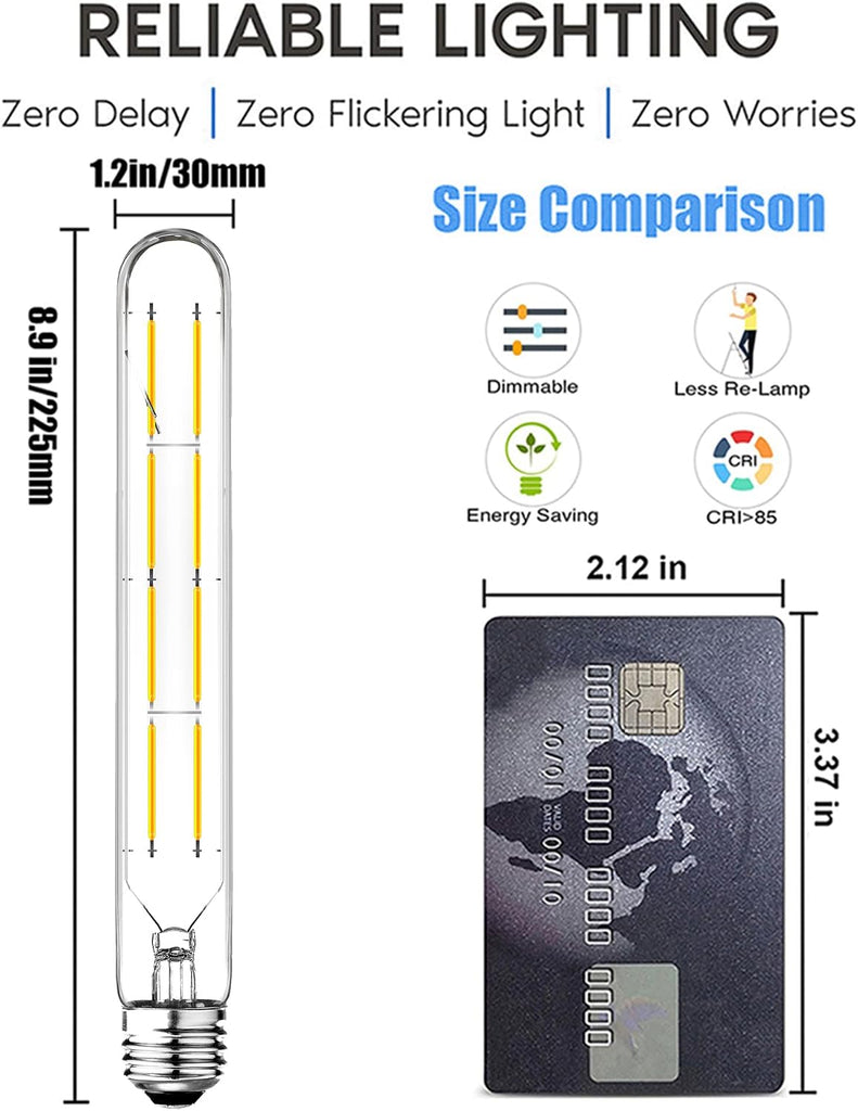 Dimmable T10 LED Edison Bulbs 8.9inch E26 Long Tubular Light Bulb 75 Watt