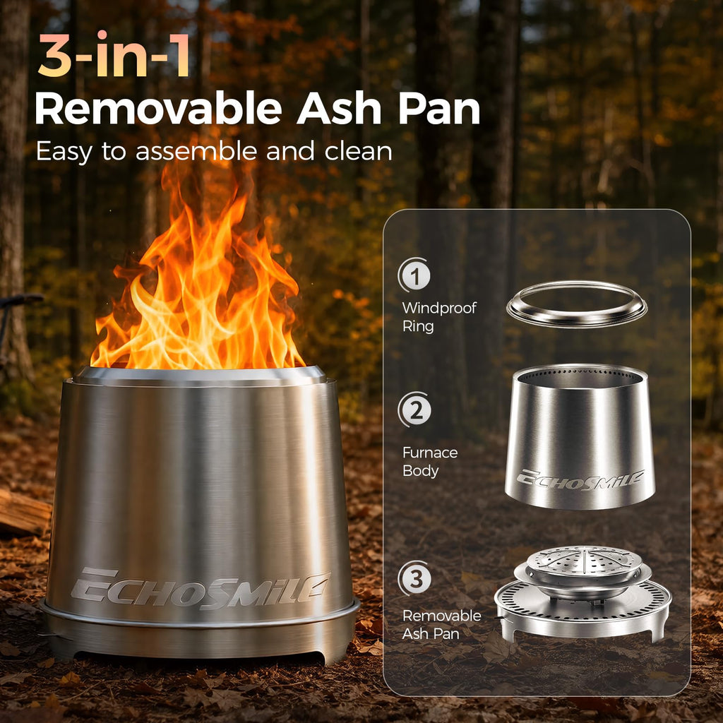 Smokeless Fire Pit 18'', Adjustable Stainless Steel Firepit
