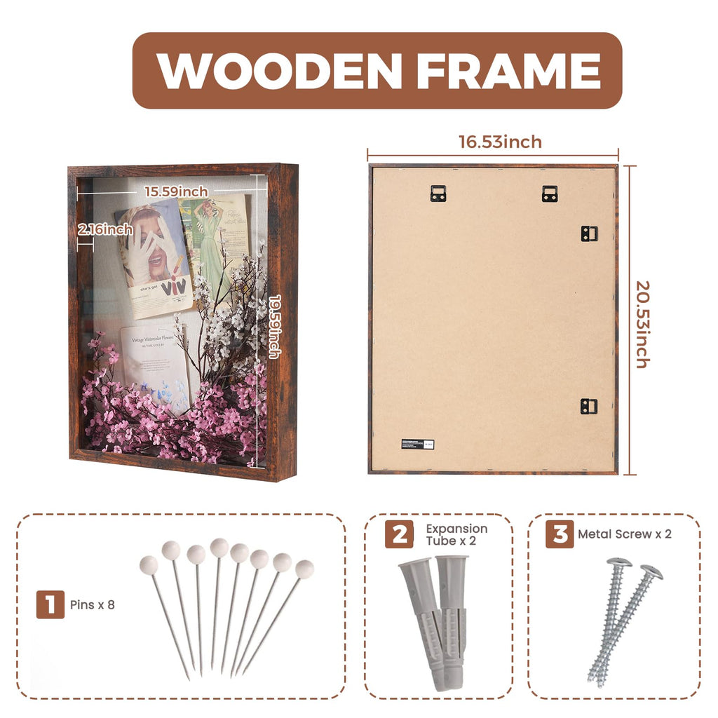 16x20 Shadow Box Picture Frame, 2.16 Deep, Real Glass, Honey Brown