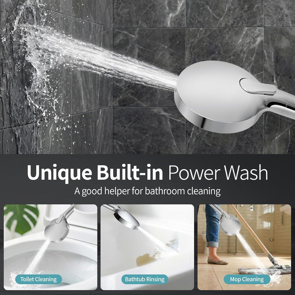NSF Certified Filtered Shower Head with Handheld for Hard Water to Remove Chlorine High Pressure 9-Spray Setting (with Power Wash) Anti-Clog Nozzles (1 Filter, Chrome Silver)