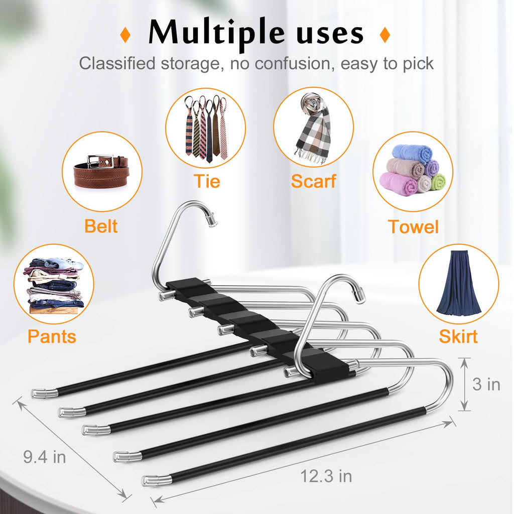 3 Pack Pants Hangers Space Saving, Anti-Slip Multi-Functional Pants Rack, Thickened Stainless Steel Tube with 15