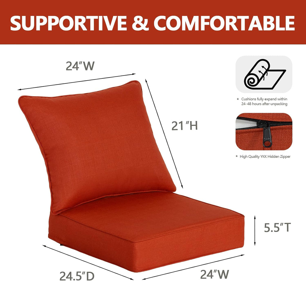 24x24 Outdoor Deep Seat Cushions 2-Pack, 30D Foam, Quarry Red | 30D High-Resilience Foam, Fade-Resistant for 1000+