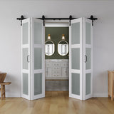 72in x 84in Bifold Barn Door, Frosted Glass Barn Door with Hardware Kit Included, Pre-Drilled Holes 