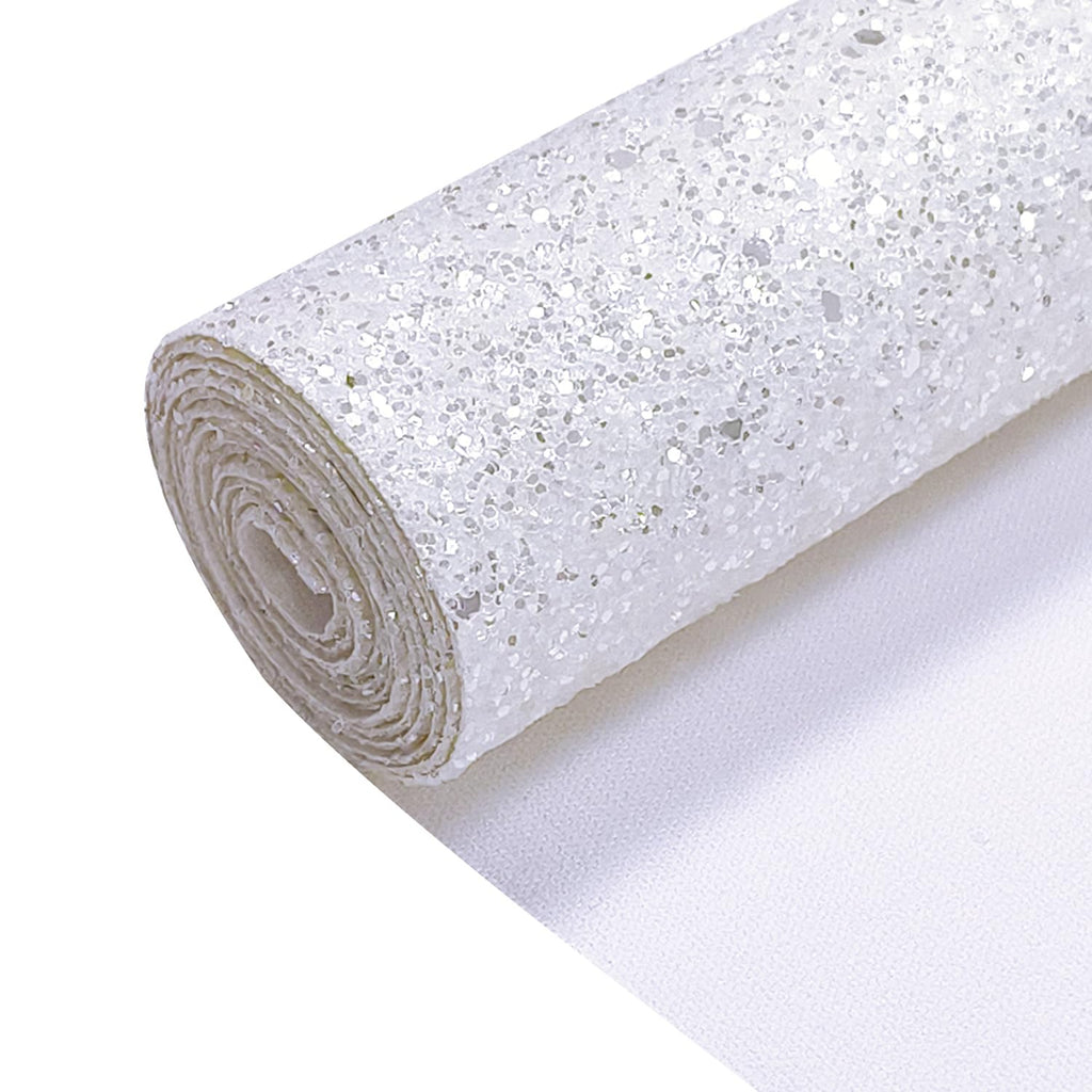 Sparkly Pearl White Chunky Glitter Faux Leather Roll, Shiny Solid Color Winter Fabric Material for Bows Crafts