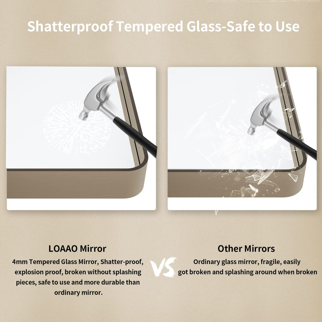 40"X30" Bronze Bathroom Mirrors for Vanity, Rounded Rectangle Brushed Bronze Metal Frame Mirror, Anti-Rust, Tempered