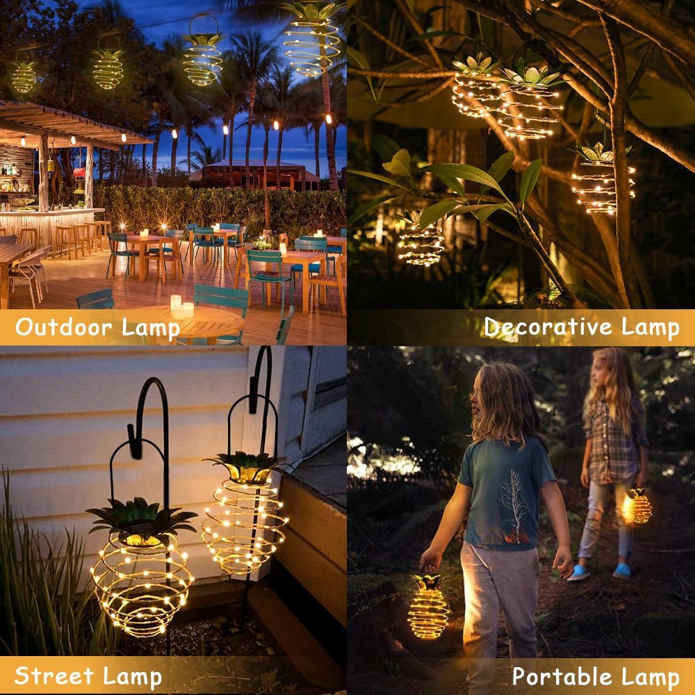 2 Pack Outdoor Solar Hanging Lantern Lights - 60LED Waterproof Solar Pineapple Light Outdoor for Garden, Yard Porch