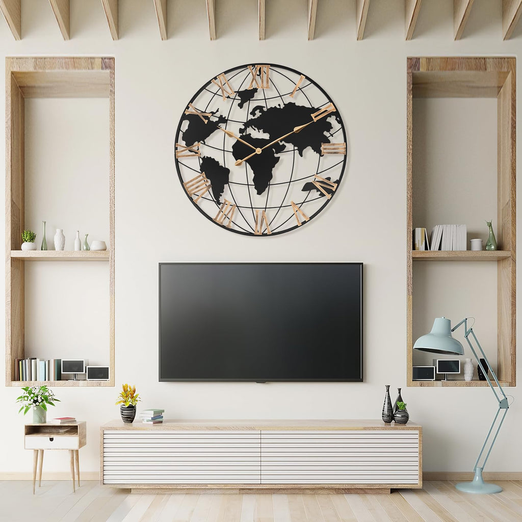 36 Inch Large Extra Metal Oversized Roman World Map Wall Clock