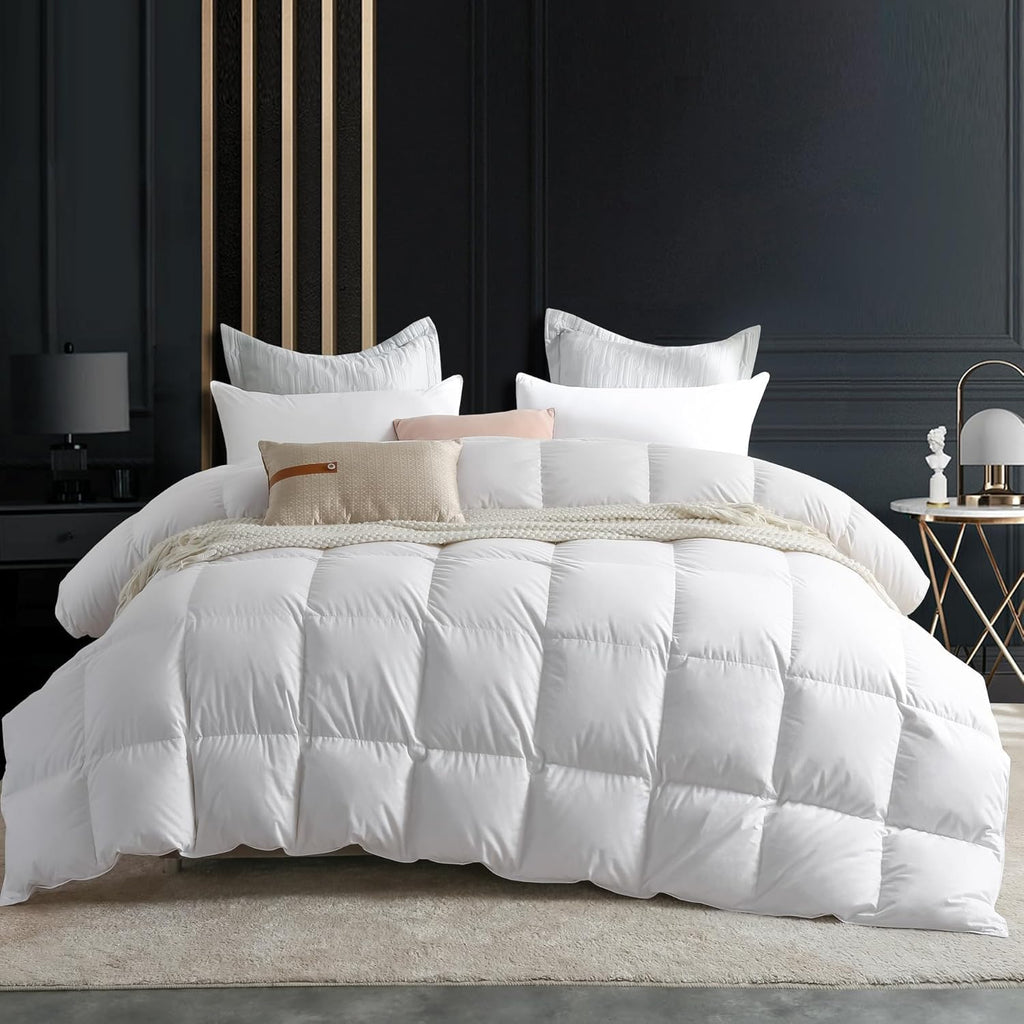 Goose Down Comforter Queen, All Season Duvet Insert, 100% Cotton Shell, 750+ Fill Power, 3D Baffle Box