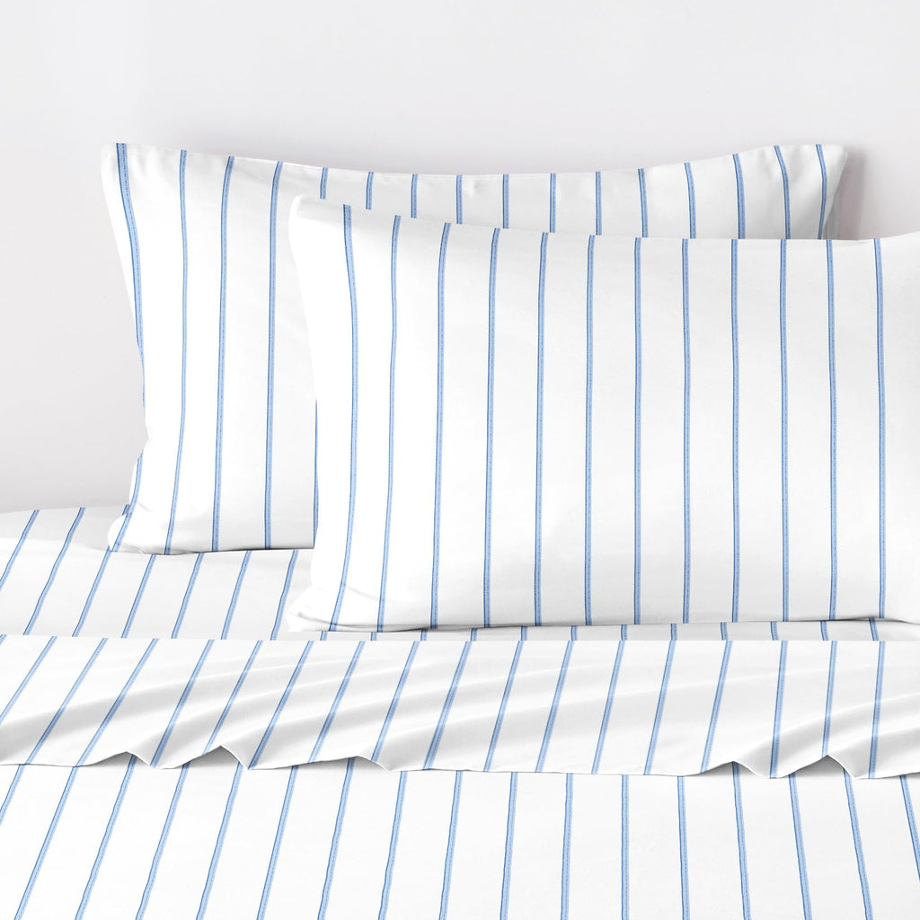 Striped Bed Sheets, 100% Cotton, 4 Pieces Sheet Set, Neutral Farmhouse Ticking Vertical Stripe Pattern Printed